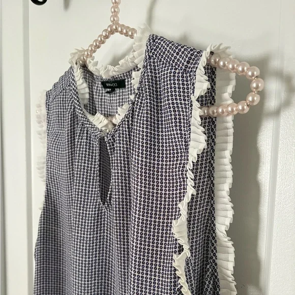 Sleeveless Blue Check Ruffle-Trim Top - Picture 8 of 8